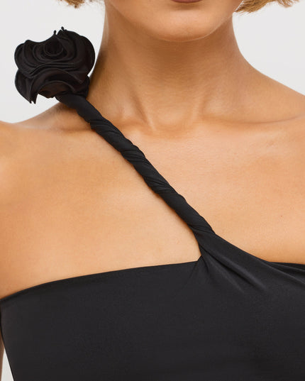 Black Jersey Asymmetric Cut Out Maxi Dress