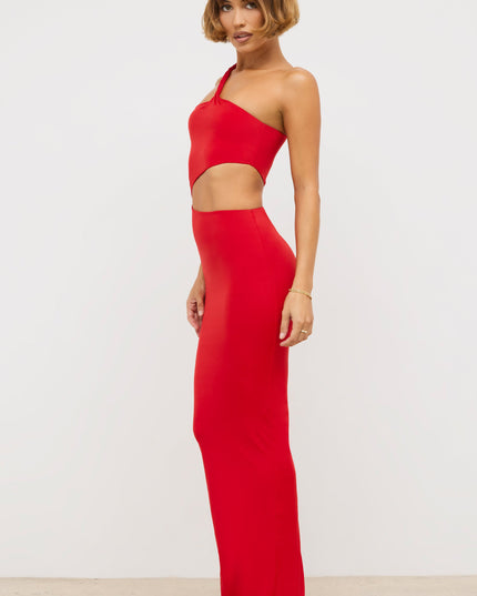 Scarlet Red Jersey Asymmetric Cut Out Maxi Dress
