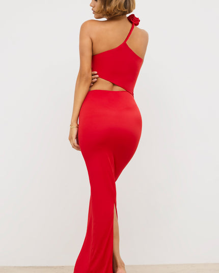 Scarlet Red Jersey Asymmetric Cut Out Maxi Dress