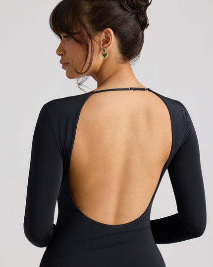 Black Long Sleeve Draped Mini Dress
