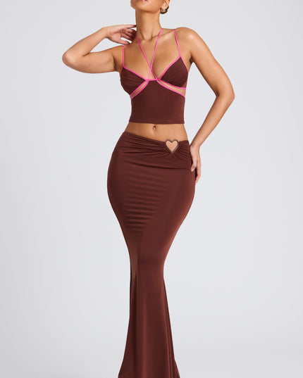 Chocolate Brown Mid Rise Maxi Skirt