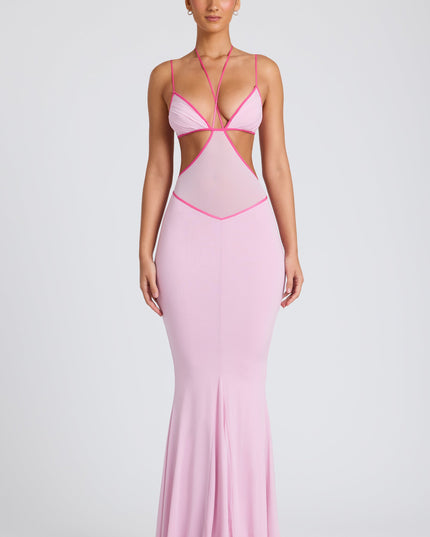 Soft Pink Contrast Binding Cut Out Evening Gown
