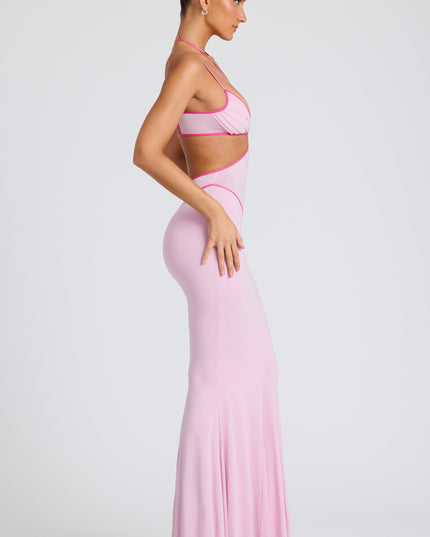 Soft Pink Contrast Binding Cut Out Evening Gown
