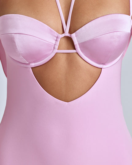 Bubblegum Pink Cowl-Neck A-Line Mini Dress