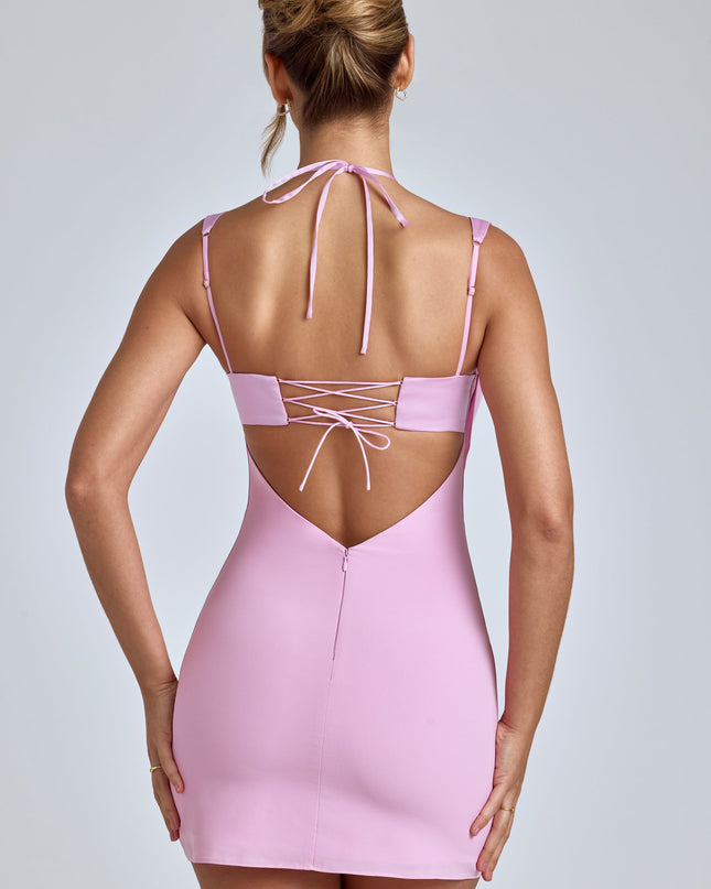 Bubblegum Pink Cowl-Neck A-Line Mini Dress