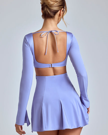 Blue Lavender Long Sleeve Godet Mini Dress