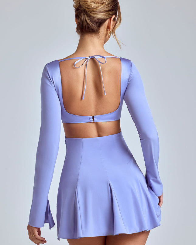 Blue Lavender Long Sleeve Godet Mini Dress