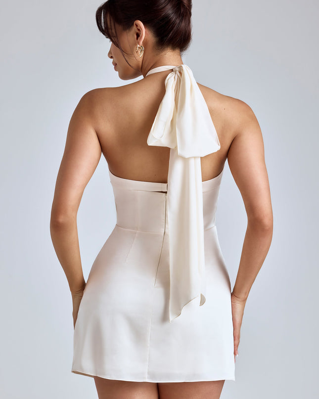 Ivory Cross-Neck A-Line Mini Dress