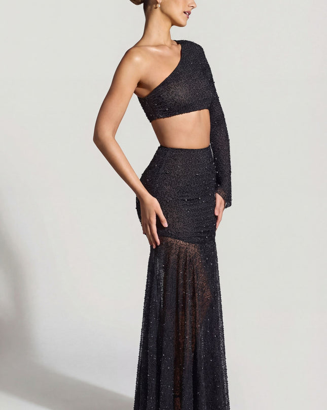 Black Embellished Handkerchief Hem Skirt