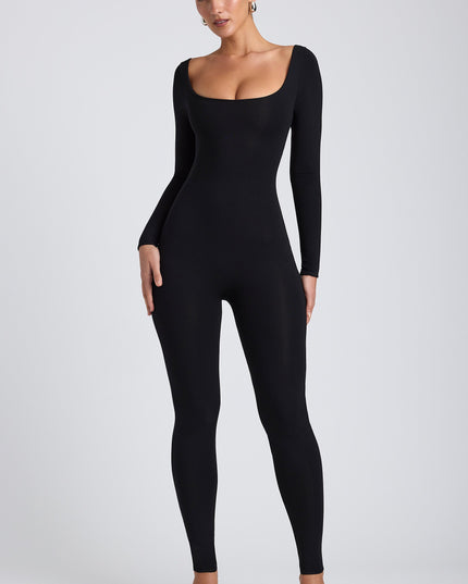 Black Modal Petite Scoop-Neck Cross-Back Jumpsuit