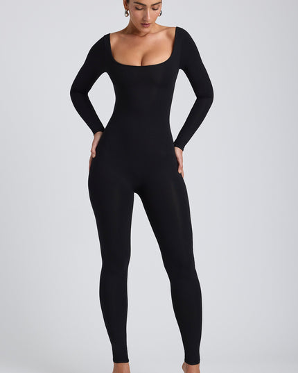 Black Modal Petite Scoop-Neck Cross-Back Jumpsuit