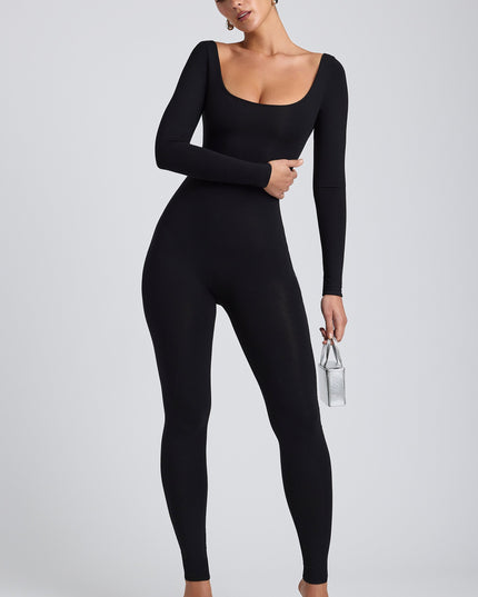 Black Modal Petite Scoop-Neck Cross-Back Jumpsuit