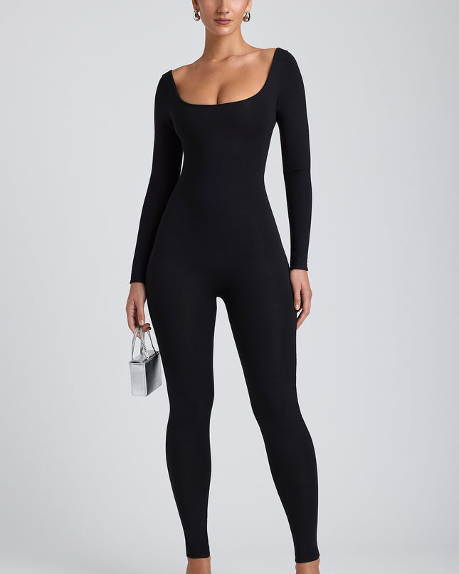 Black Modal Petite Scoop-Neck Cross-Back Jumpsuit