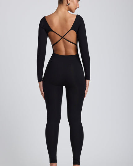 Black Modal Petite Scoop-Neck Cross-Back Jumpsuit