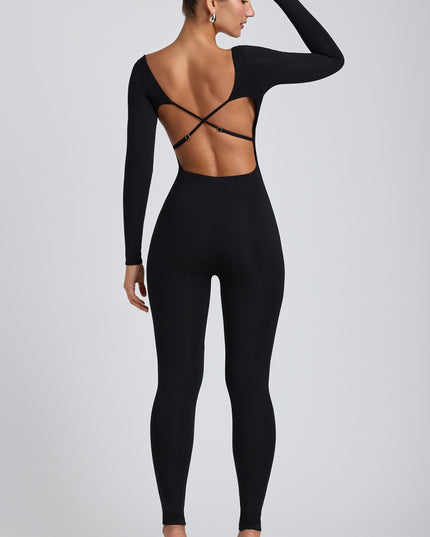 Black Modal Petite Scoop-Neck Cross-Back Jumpsuit