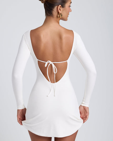 White Modal Square Neck Long Sleeve Mini Dress