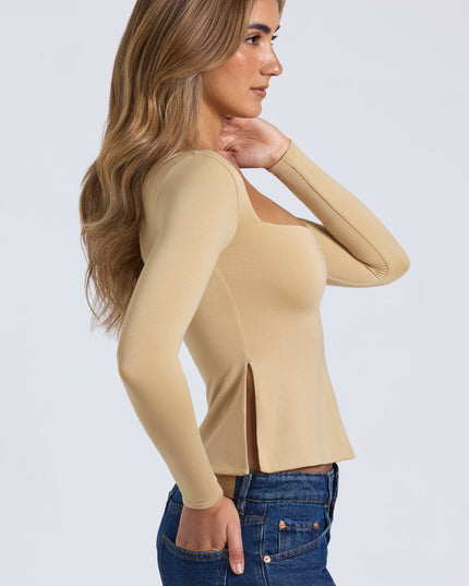 Sand Modal Sweetheart-Neck Top