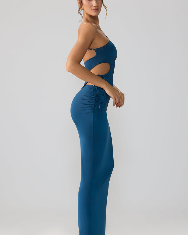 Midnight Blue Slinky Jersey Asymmetric Waist Maxi Skirt