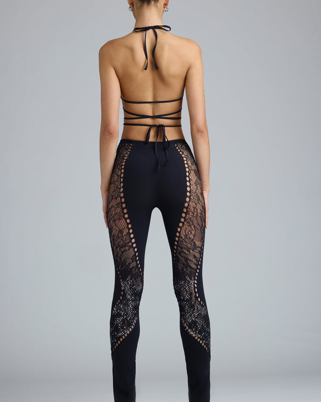 Black Embellished Mid-Rise Flared Trousers