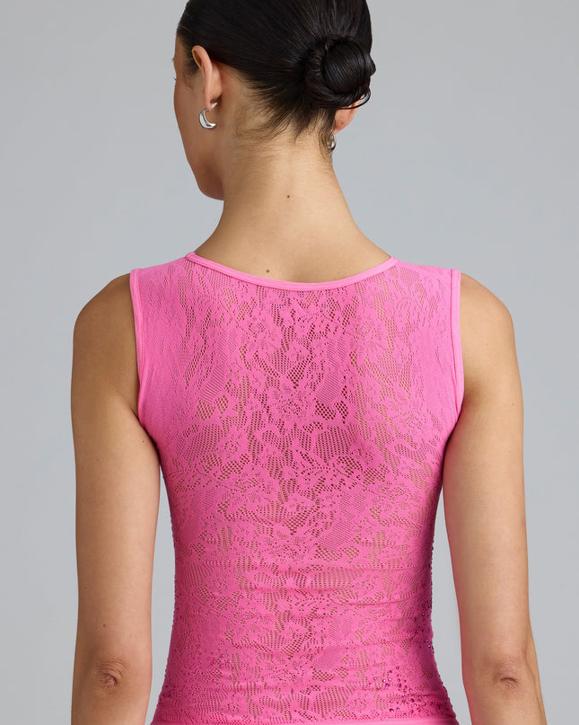 Bubblegum Pink Embellished Lace-Up High-Neck Top