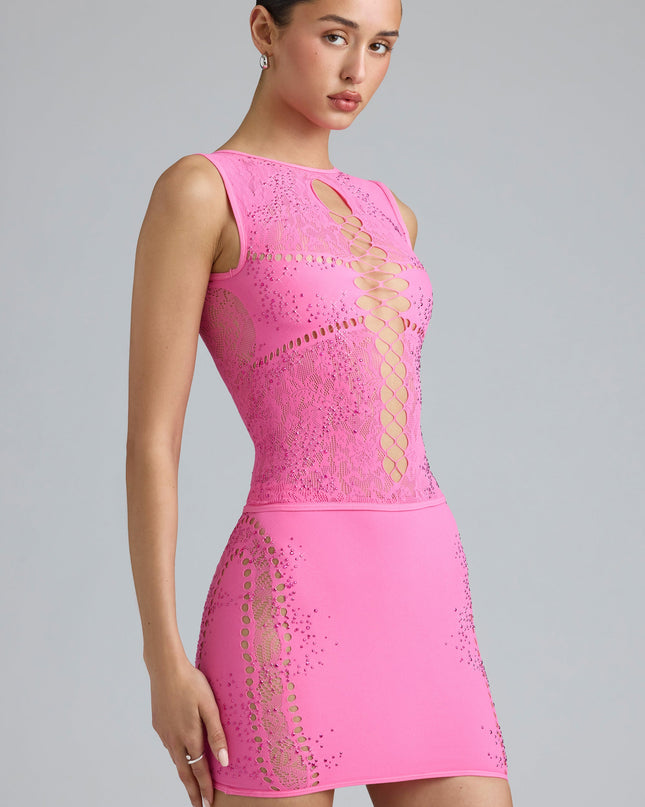 Bubblegum Pink Embellished Mid-Rise Mini Skirt