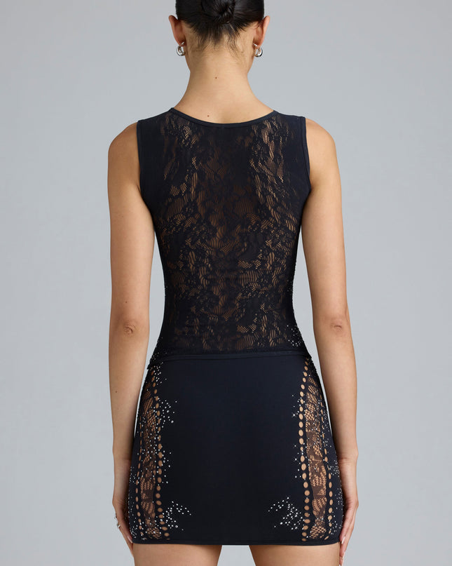Black Embellished Mid-Rise Mini Skirt