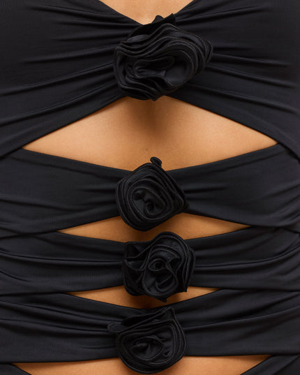 Black Slinky Jersey Rose Detail Cut Out Mini Dress