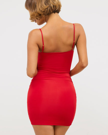 Scarlet Red Slinky Jersey Rose Detail Cut Out Mini Dress