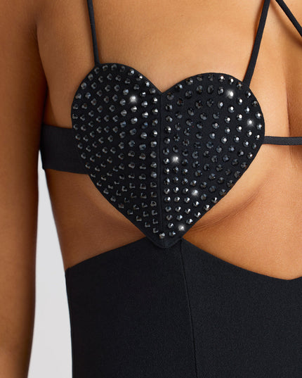 Black Embellished Heart Cup Detail Mini Dress