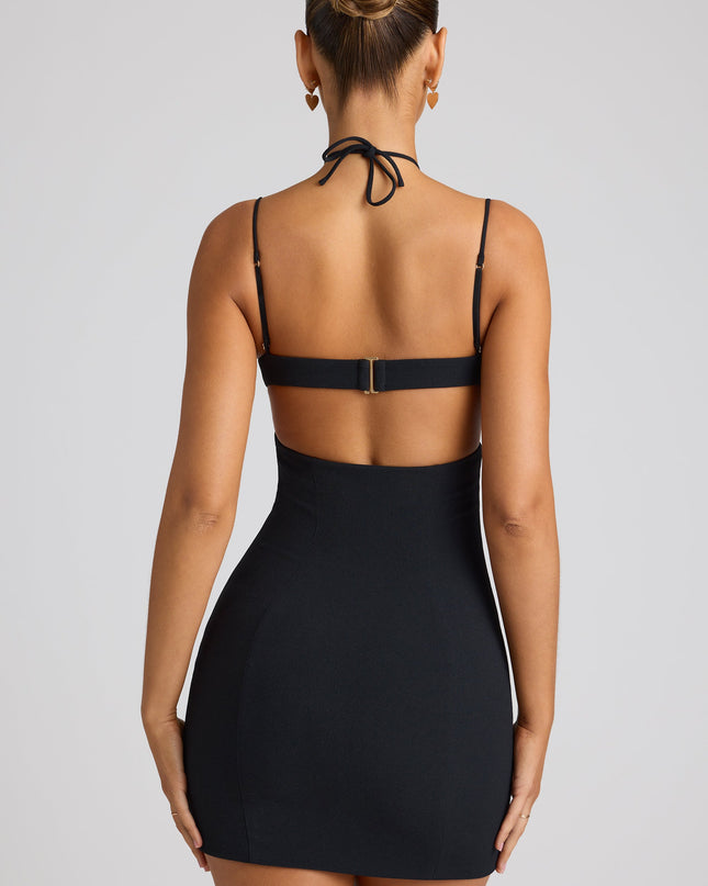 Black Embellished Heart Cup Detail Mini Dress