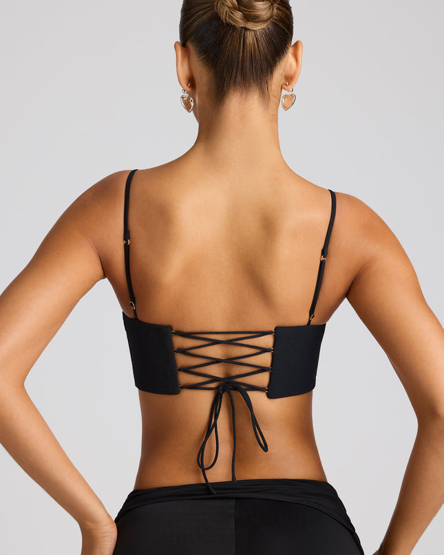 Black Embellished Statement Heart Shaped Crop Top
