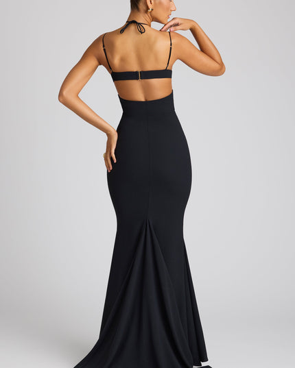Black Embellished Heart Cup Detail Evening Gown