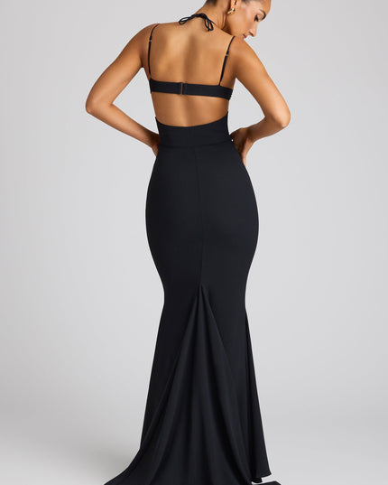 Black Embellished Heart Cup Detail Evening Gown