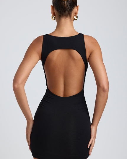 Black Modal High-Neck Open-Back Mini Dress