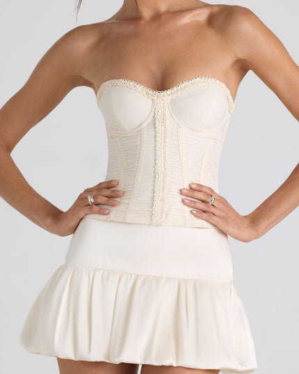 Ivory Bubble Hem Mid-Rise Micro Mini Skirt