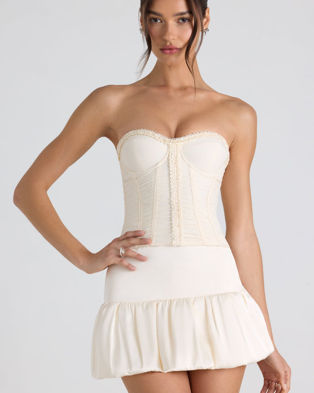 Ivory Bubble Hem Mid-Rise Micro Mini Skirt