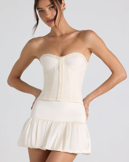 Ivory Bubble Hem Mid-Rise Micro Mini Skirt