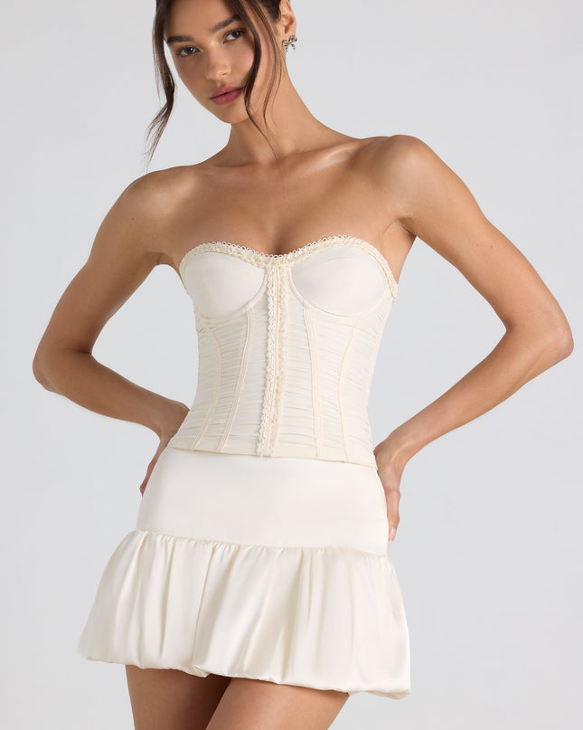 Ivory Bubble Hem Mid-Rise Micro Mini Skirt
