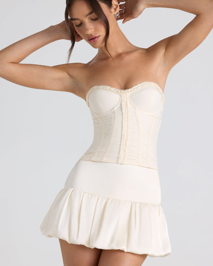 Ivory Bubble Hem Mid-Rise Micro Mini Skirt