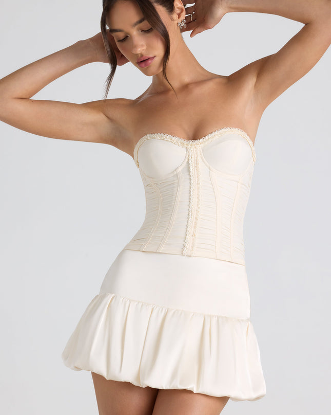 Ivory Bubble Hem Mid-Rise Micro Mini Skirt