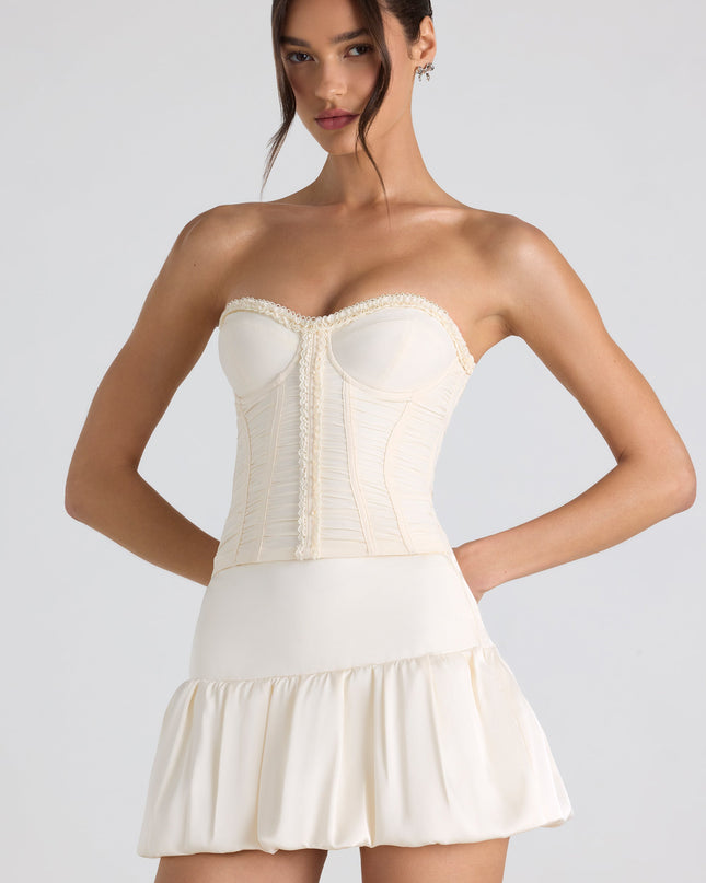 Ivory Bubble Hem Mid-Rise Micro Mini Skirt