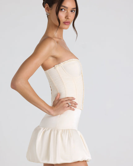 Ivory Bubble Hem Mid-Rise Micro Mini Skirt