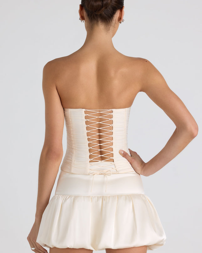Ivory Bubble Hem Mid-Rise Micro Mini Skirt