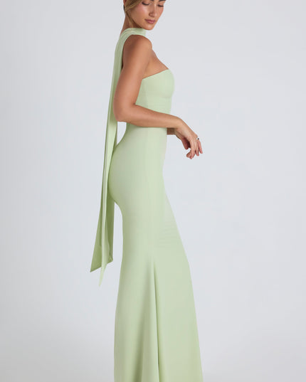 Spring Green Scarf-Detail Strapless Gown