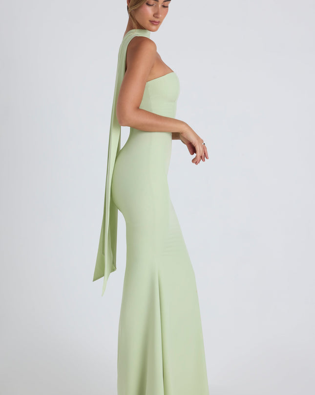 Spring Green Scarf-Detail Strapless Gown