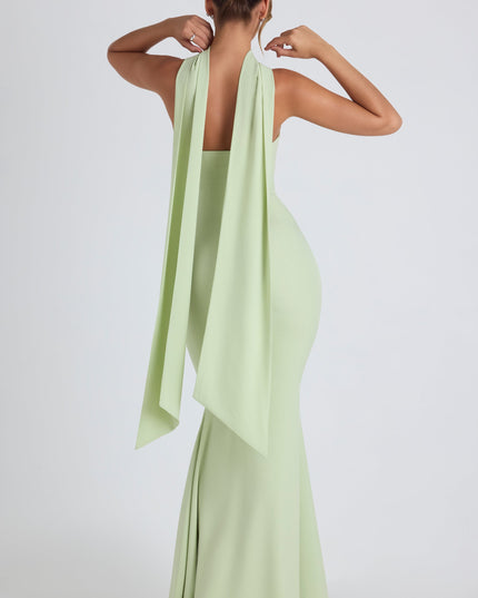 Spring Green Scarf-Detail Strapless Gown