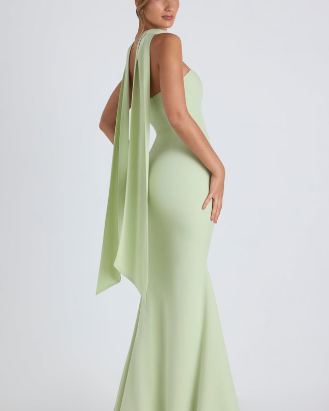 Spring Green Scarf-Detail Strapless Gown