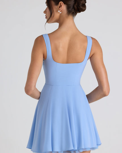 Sky Blue Tie-Detail A-Line Micro Mini Dress
