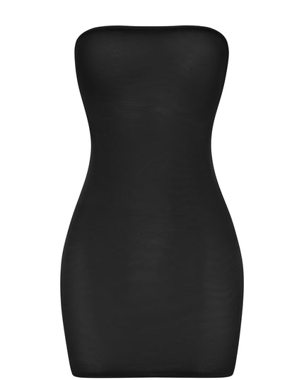 Black Soft Sheer-Mesh Bandeau Mini Slip Dress