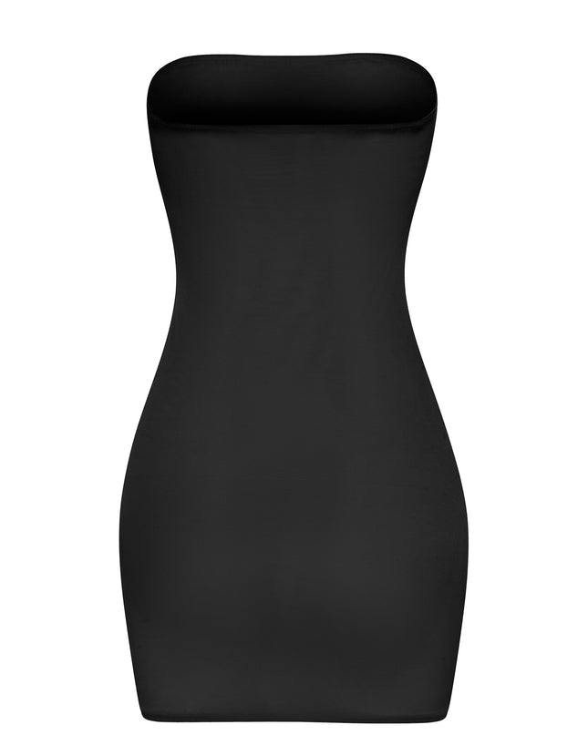 Black Soft Sheer-Mesh Bandeau Mini Slip Dress